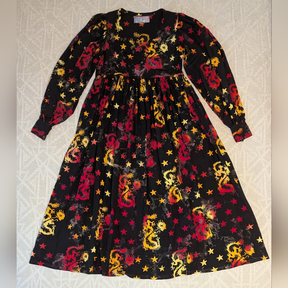 Vintage Island Electric Batik Dress With Stars And Dragons (With Pockets)!